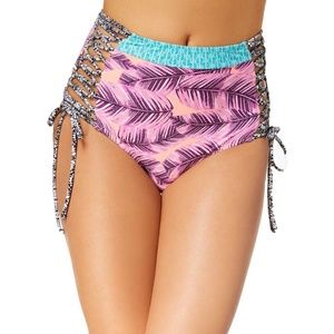 Hula Honey High Wasted Bikini Bottoms Pink, Coral, Teal, Multicolored